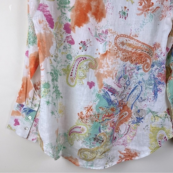 Soft Surroundings | Feminine Cottagecore  Linen Watercolor Ruffle Blouse | M - Picture 8 of 12